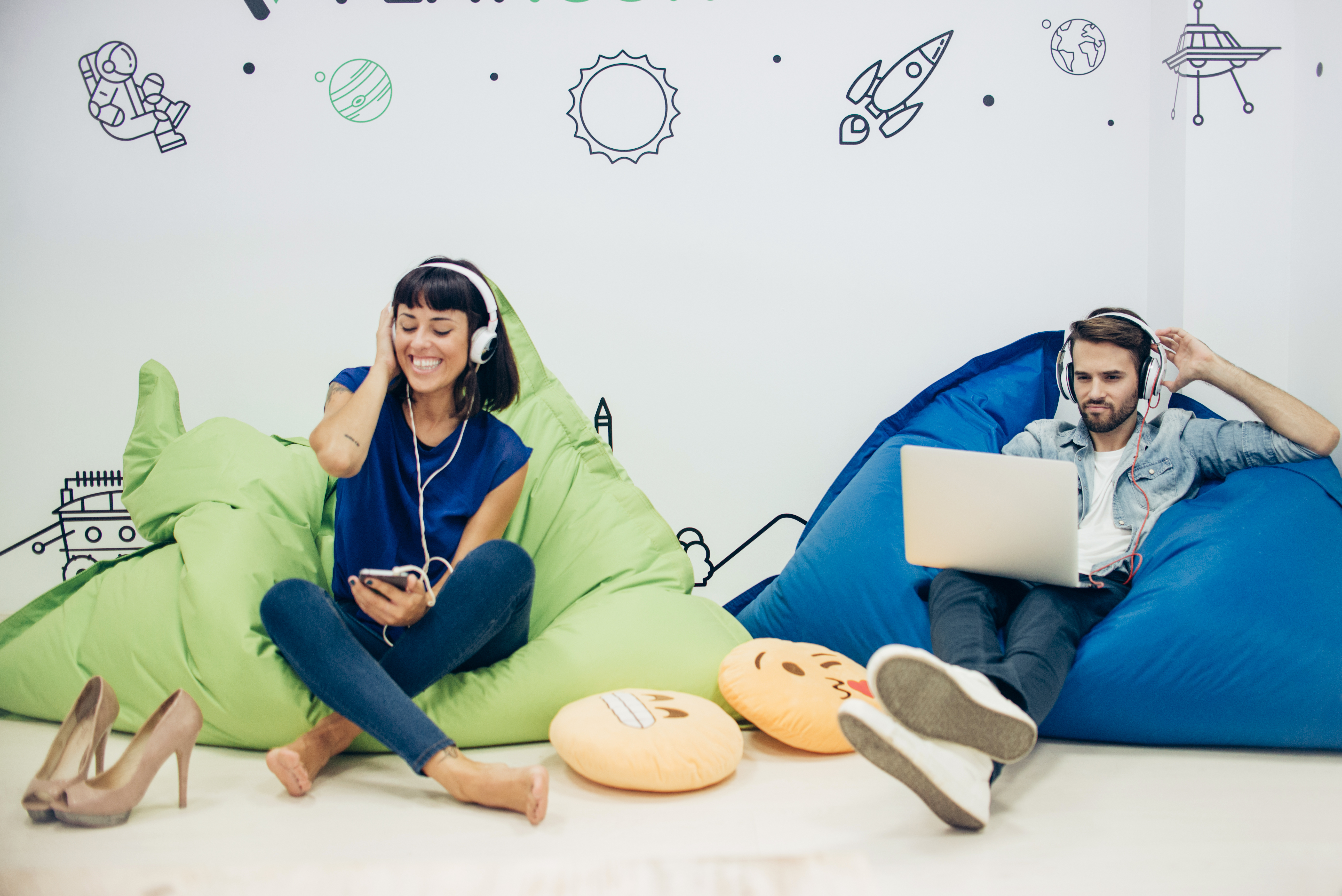 Man using internet service on beanbag